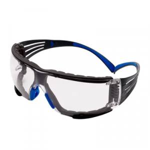 3M™ SecureFit™ 400 Okulary ochronne z powłoką Scotchgard™, niebiesko-szare zauszniki, wkładka uszczelniająca, bezbarwne soczewki, SF401SGAF-BLU-F EU